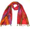 Women's Red Silk Rainbow Paisley Scarf