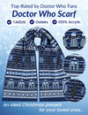 Doctor Who scarf with TARDIS pattern on a blue background