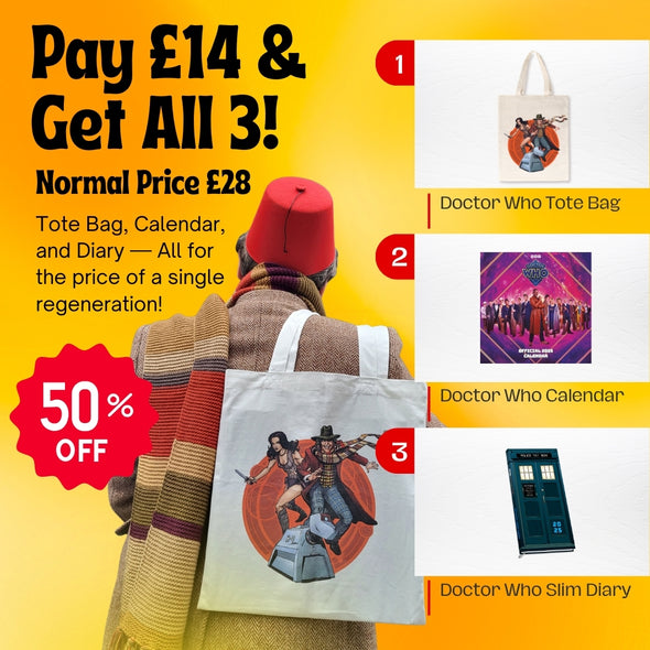 Doctor Who Gift Bundle – Save 50%! Tote Bag, Wall Calendar & Slim Diary – Just £14!