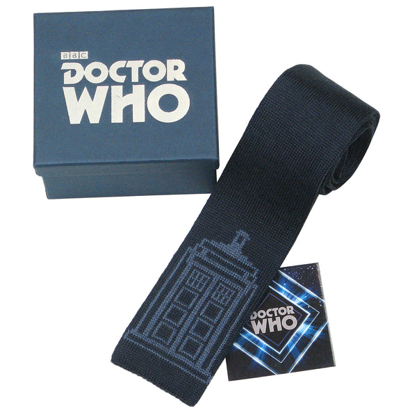 Doctor Who Ties - Blue TARDIS Knitted Tie - Dr Who Gifts Merchandise